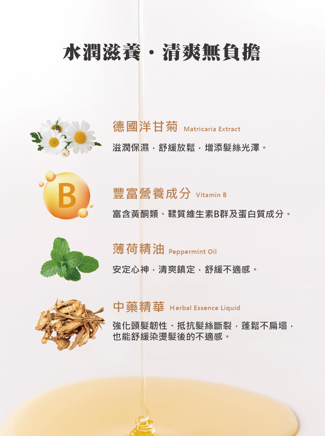 頭皮養護,頭皮護理,漢方養髮,保濕補水,頭皮保濕,德國洋甘菊,中藥滋養液,頭皮SPA,滋養調理,乾性頭皮,頭皮滋養液,滲透吸收快,輕盈不黏膩,頭皮保養,沙龍級養髮,產後保養,孕期保養,長效潤澤,草本舒緩,舒緩乾燥肌膚