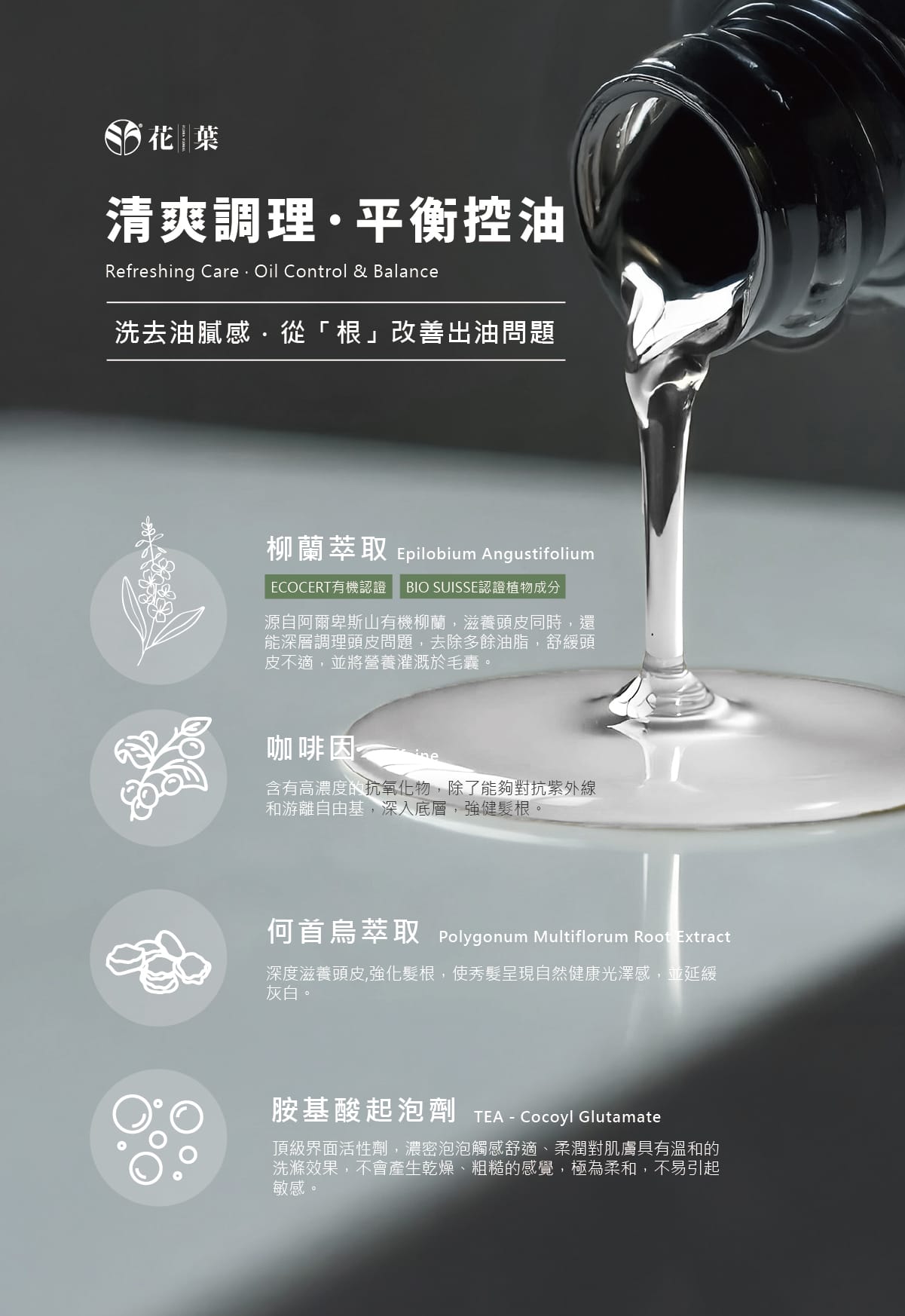 頭皮洗髮精,胺基酸,洗髮精,零矽靈,頭皮淨化,綠茶薄荷,溫和不刺激,濃密泡泡,親膚性,溫和潔淨,清爽無負擔,油性頭皮,沙龍級,不乾澀,柔順不糾結,何首烏,植萃,控油洗髮精,油水平衡,調理油脂